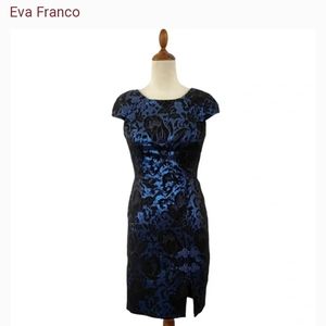 Eva Franco Black and Blue Floral Sheath Dress